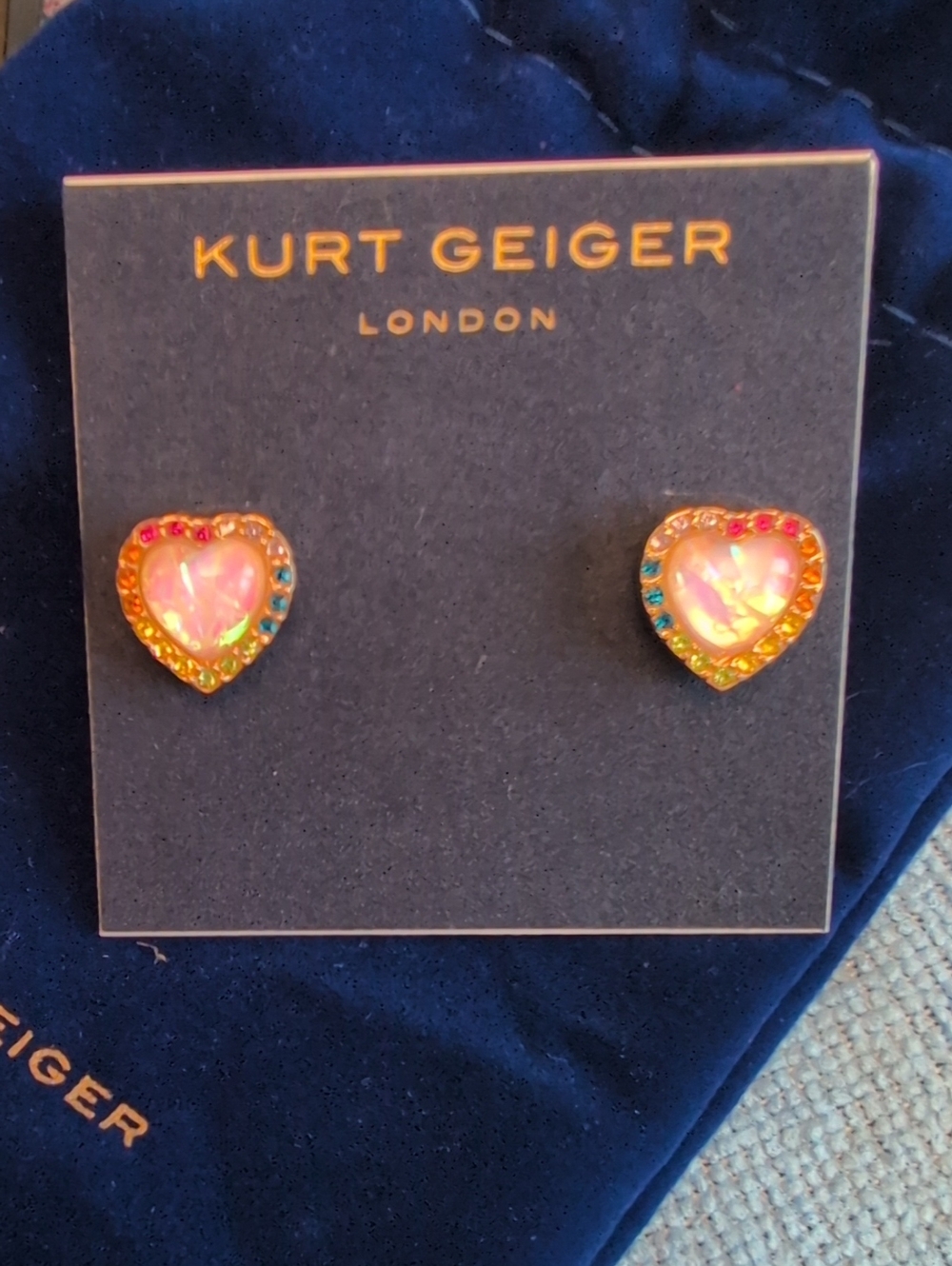 Kurt Geiger Iridescent Pink Heart Crystal Halo Stud Earrings